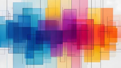 Abstract colorful rectangles with thin black lines creating a modern art design look