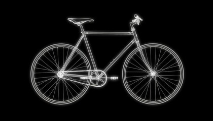 Fototapeta premium X-ray of a bicycle. The image shows the clean, minimalist lines of the frame, gears, and chains. high-contrast and in black and white, presenting the bike as a geometric skeleton of urban transport