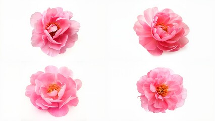Naklejka premium Four pink flowers on a white background depth layers colorful scene gesture illustration backgrounds movement cartoonish motion composition style figure emotion elements expression