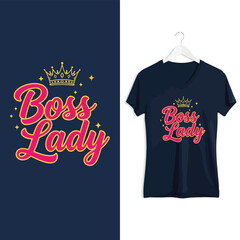 Boss lady text and crown graphic, a symbol of female empowerment and leadership