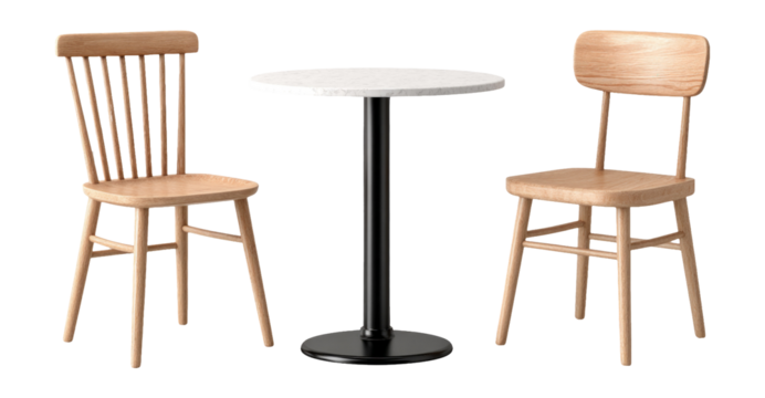 Modern Wooden Chairs and Round Table on Transparent Background for Design Use