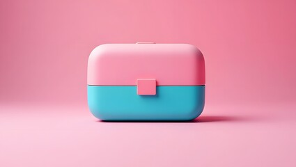 Pink and blue container on a pink background in a studio shot with soft lighting and shadows