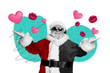 Creative collage picture santa claus valentine day winter february holiday celebration sympathy relationship kiss lips mouth