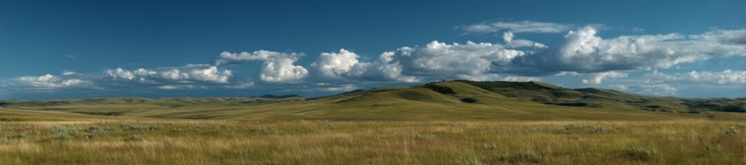 Expansive landscape panorama hdr view of rolling hills and clouds