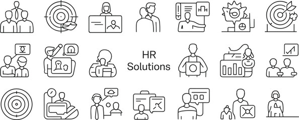 Business and HR solutions concept line art icons people team