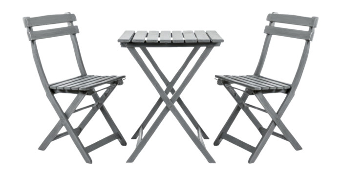 Gray Folding Chairs and Table in Minimalist Style with Transparent Background