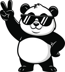 Cute cartoon panda wearing sunglasses and showing peace sign