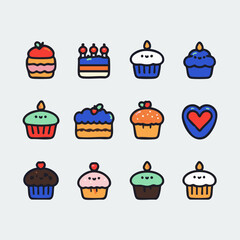 Birthday Cupcake Cartoon Vector Collection