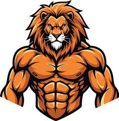 Mascot of a muscular anthropomorphic lion with a fierce expression
