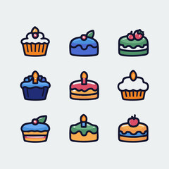 Kawaii Cupcake Dessert Vector Icons