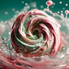 Swirling Candy in Splashing Liquid