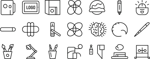 Creative and Art Icons Set with Brain and Magic Wand logo computer