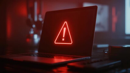Urgent alert on laptop screen demands immediate attention, highlighting cybersecurity threat or system error in dark environment, signaling computer problem - Powered by Adobe