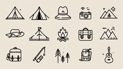 Naklejka premium Minimalist camping icons