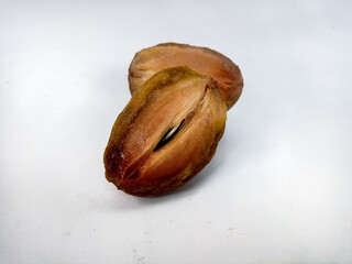 Buah sawo or Manilkara zapota, commonly known as sapodilla, sapota, chikoo isolated on white Background 