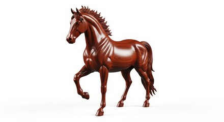 Obraz premium A realistic 3D rendering of a brown horse standing with its front left leg raised, against a white background.