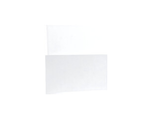 Folded blank white paper, uneven edges, slightly off-center, isolated on black