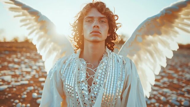 Young Male Model Angel with Wings.