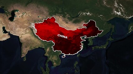 Satellite view of China highlighted in red