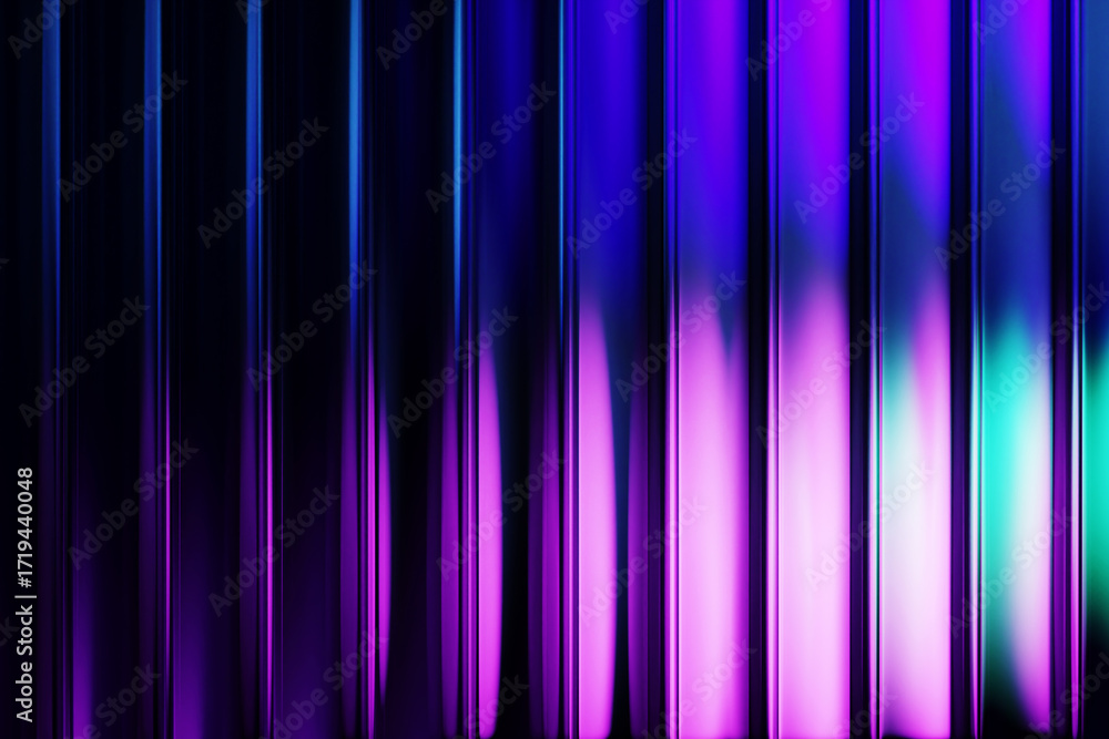 Poster neon ribbed fractal glass texture 3d background. abstract bright fluted vertical line pattern with p