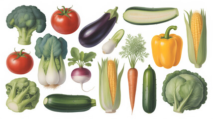 Assortment of fresh vegetables isolated on transparent background