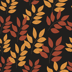 Print autumn_pattern_stylized_leaves_fall_seasonal_themed_black_background