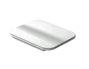 A sleek, white, rectangular device with slightly rounded edges, resembling a flat, compact electronic gadget or scale