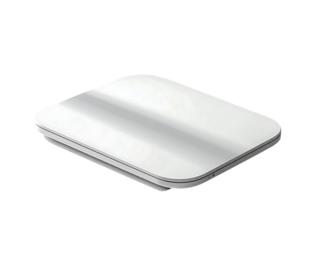 A sleek, white, rectangular device with slightly rounded edges, resembling a flat, compact electronic gadget or scale - Powered by Adobe