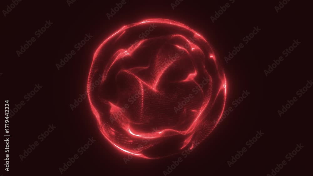 Poster abstract glowing red sphere with swirling energy light patterns, futuristic plasma orb on dark backg