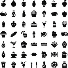 Collection of food and drink icons in a grid layout