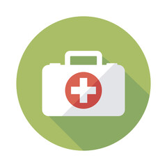 A classic white first aid kit symbolizing health emergency preparedness and medical care on a green backdrop with a