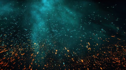 Energetic Teal and Orange Sparks on Dark Background Creating a Dynamic Scene