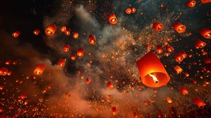 Spectacular Sky Lanterns Ascending During the Yi Peng Festival in Thailand