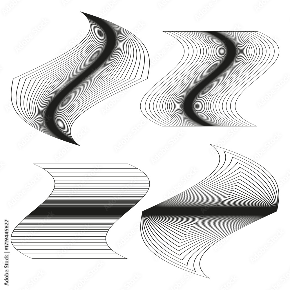 Poster abstract linear pattern. swirl line illusion. geometric vector art. motion graphic symbol.