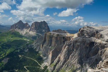 High Mountain Vista of Rocky Pordoi In The Dolomites, Italy