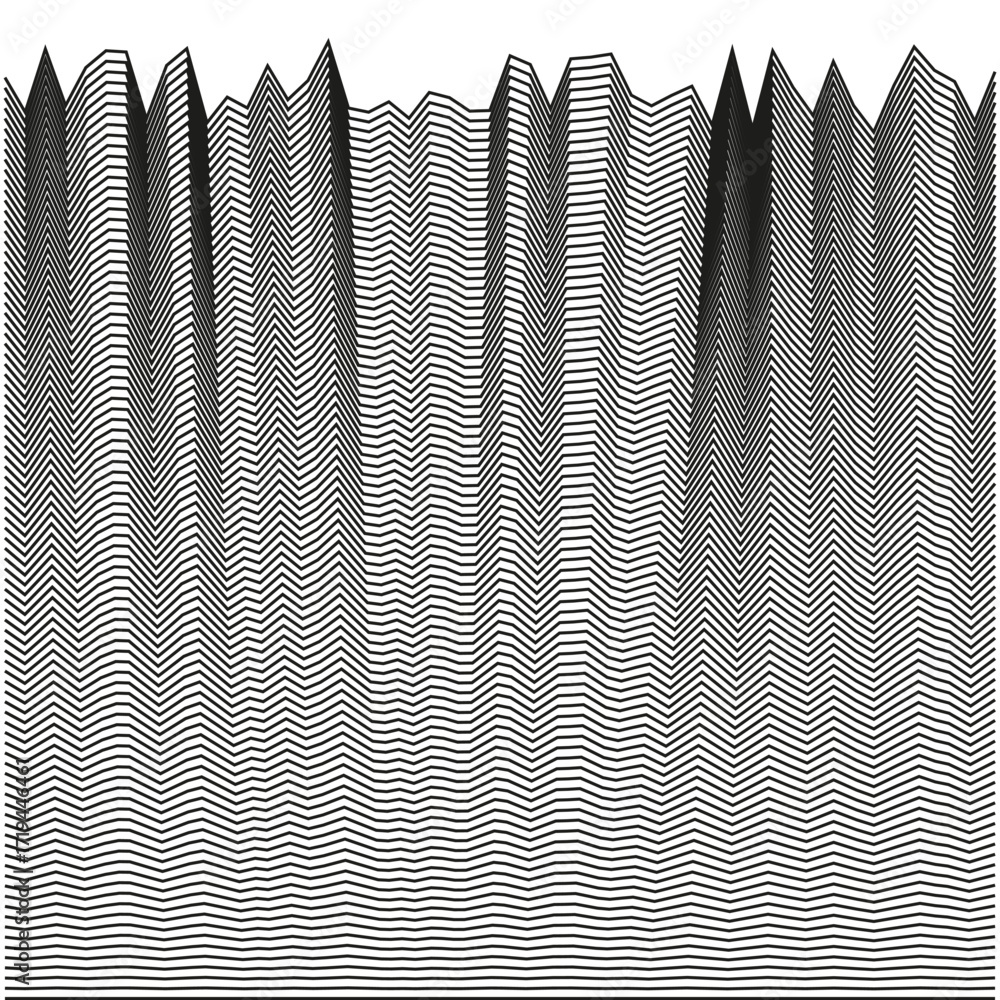 Poster Wavy grid pattern. Digital noise background. Geometric sound visualization. Abstract data flow.
