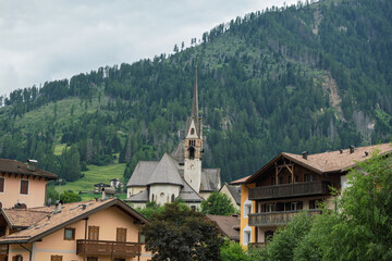 Church Of Saint Vigilius In Moena, Historic Alpine Church With Bell Tower, Italy