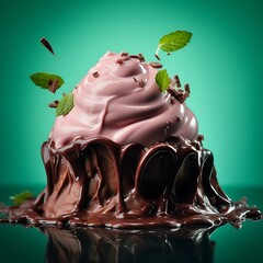 Decadent Pink Cream Dessert with Melted Chocolate