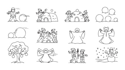 Christmas nativity scenes set hand drawn outline religious biblical story elements collection silhouette