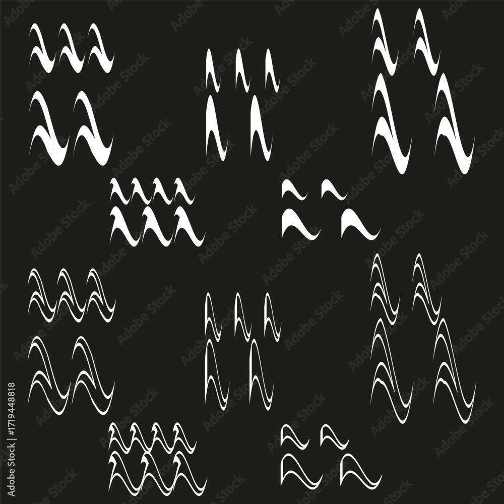 Poster set of wavy lines. abstract dynamic shapes. vector zigzag curves. modern minimalist illustration.