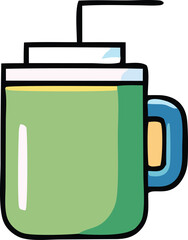 Obraz premium Green mug with blue handle and straw minimalist graphic design for beverages coffee tea drinks