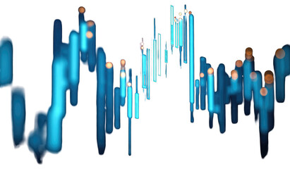 Abstract chart with teal, blue, and light orange highlights