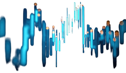 Abstract chart with teal, blue, and light orange highlights