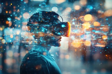 Digital futuristic head in neon lights