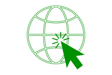 Obraz premium Green cursor clicking on a globe icon isolated on transparent background