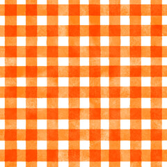 Hand painted orange watercolour checked pattern design