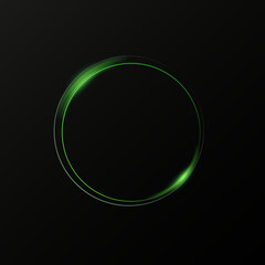 Abstract light lines effect of a green kirkle on a black background. 