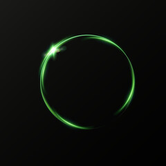 Neon green circle  abstract glowing line effect on black background, futuristic energy swirl, circular wave, bright vortex, modern digital light motion design element