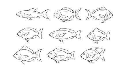 Naklejka premium Collection of hand-drawn goldfish sketches artistic aquatic animal designs silhouette