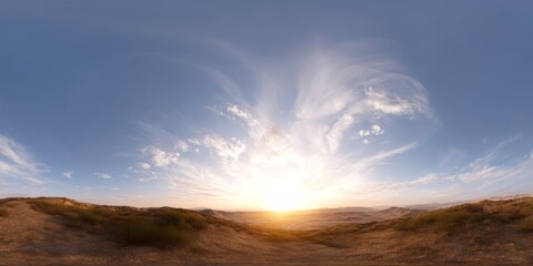 Fototapeta premium Sunset over desert landscape hdr panorama view nature exploration arid environment